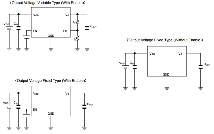 Application Circuit Diagram - ROHM Semiconductor BDxFC0 Low-Saturation LDO Regulators